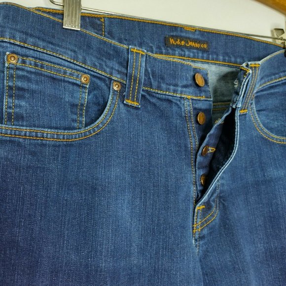 Nudie Jeans Men's Size 34X34 (32X31) Straight Leg Button Fly Blue - Picture 3 of 8